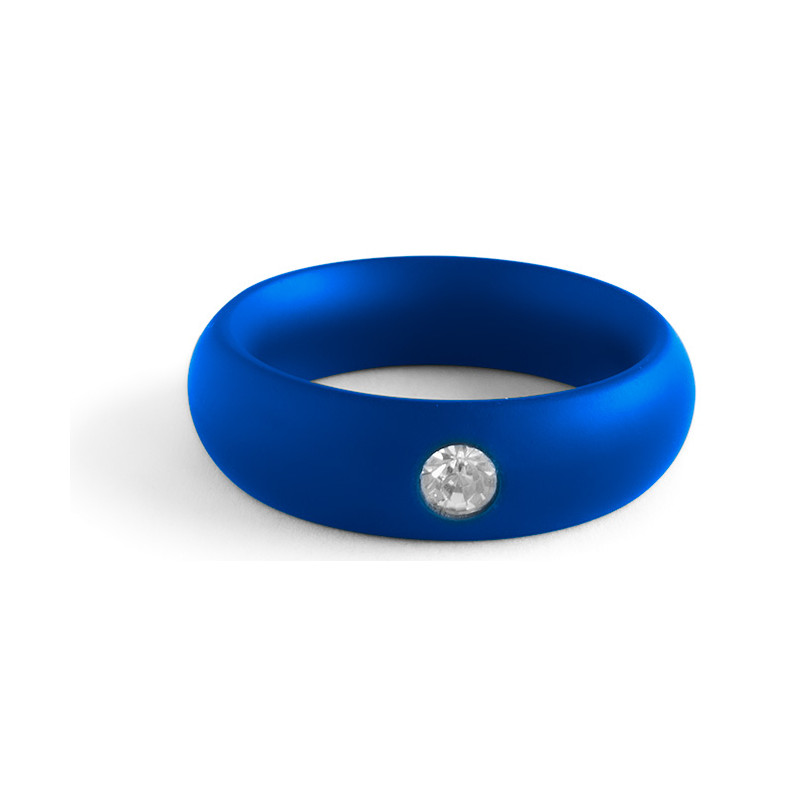 Black Label Cockring en métal Donut Strass Bleu
